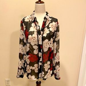 Nordstrom “Cece” brand - button down blouse w/black lace. Size XS. Brand new